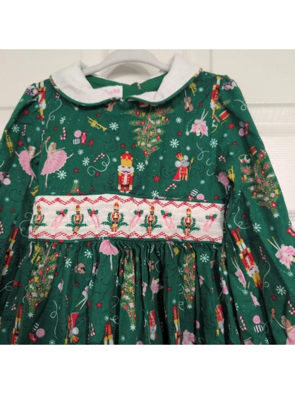 Bonnie Jean Nutcracker Dress Girls Size 5 Green Christmas Ballet Smocked Cotton